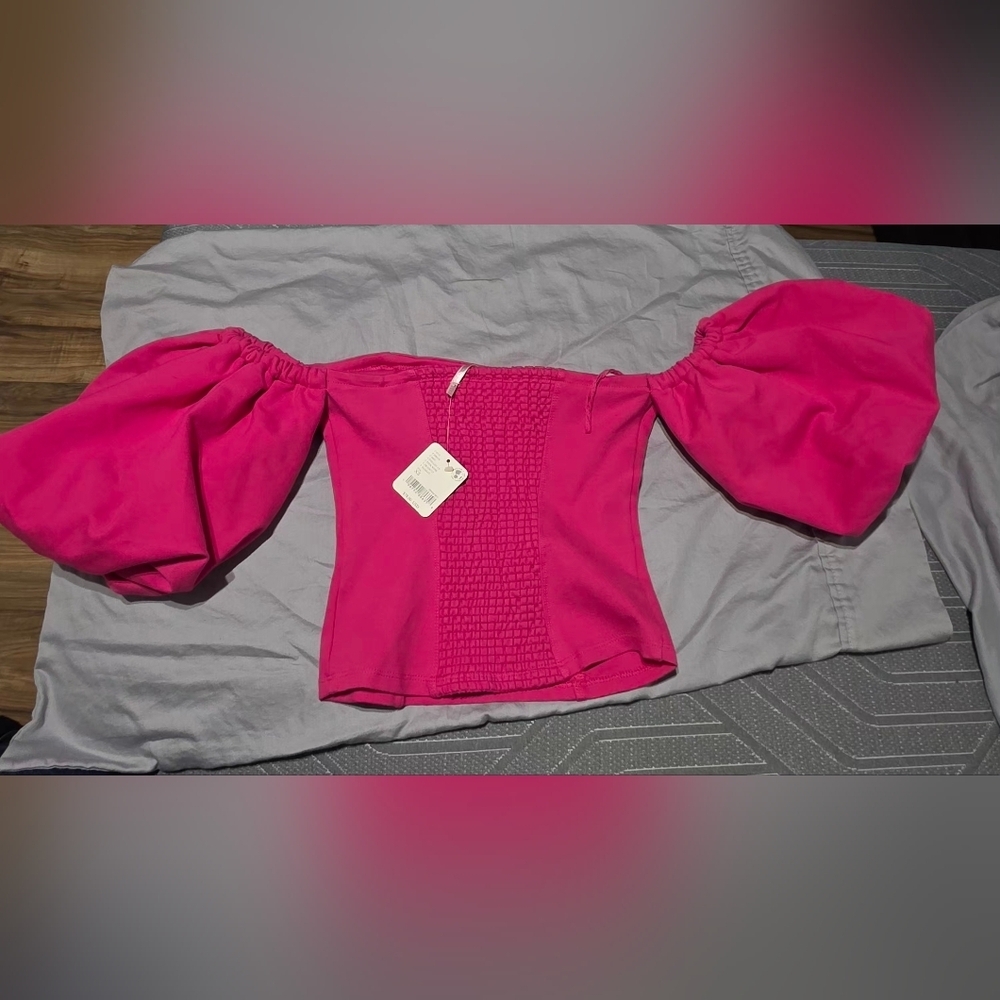 Free People Vibrant Pink Off-Shoulder Blouse - Picture 5 of 8